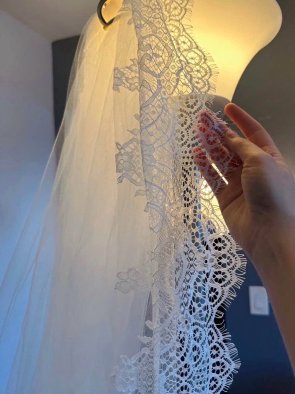 110” Cathedral Soirée Couture Lace Edge Bridal Veil with Silver Comb